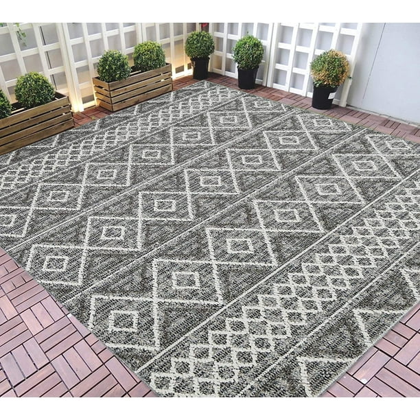 HR Indoor Outdoor Rugs 5x7 Trellis Pattern Gray Outdoor CarpetLasts Long Under SunlightGrey