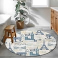thumbnail image 3 of Round Area Rug 4 Ft, Eiffel Tower Washable Non-Slip Circle Carpet for Living Room/Bedroom, European Architectural Retro Hand-Painted Low-Profile Crawling Mats Collection Rugs for Indoor, 3 of 8
