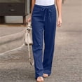 thumbnail image 5 of Minjewel Women's Solid Color Elastic Waist Loose Fit Breathable Cotton Linen Pants, Casual Trousers for Summer and Beach, Lightweight Comfortable,Dark Blue,S, 5 of 6
