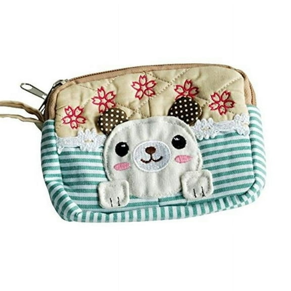 [Cute Dog] Embroidered Applique Fabric Art Wallet Purse/ Pouch Bag (5.1 X 3.9 X 1.1 inches)