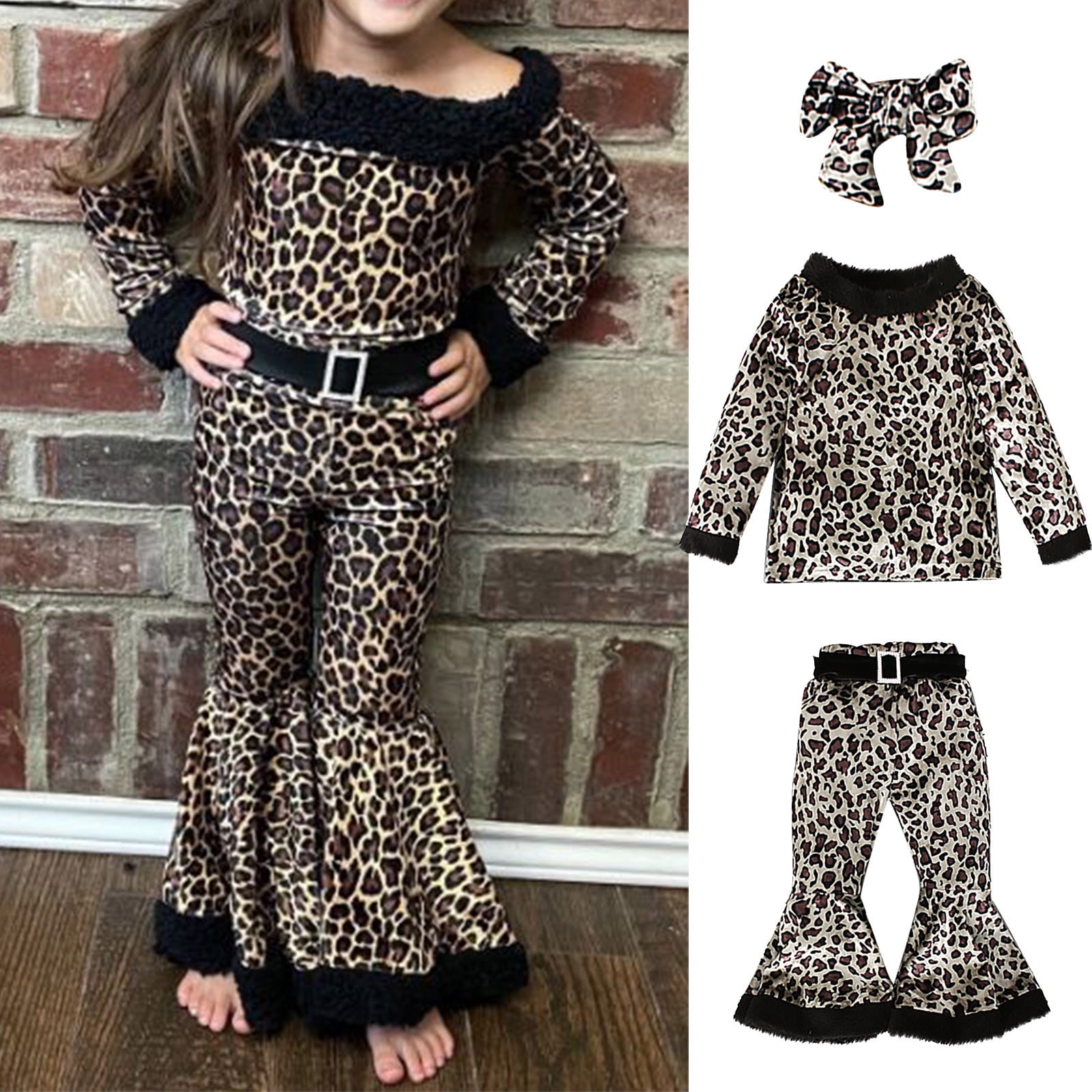 2-piece Toddler Girl Letter Heart Print Ruffled Ribbed Hoodie Sweatshirt and Leopard Print Pants Set
