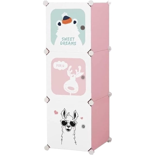 Armario armario armario de ropa combinación de ropa armario organizador armario de almacenamiento extraíble de plástico con puerta armario de dormitorio rosa (39X37X111CM),Pink
