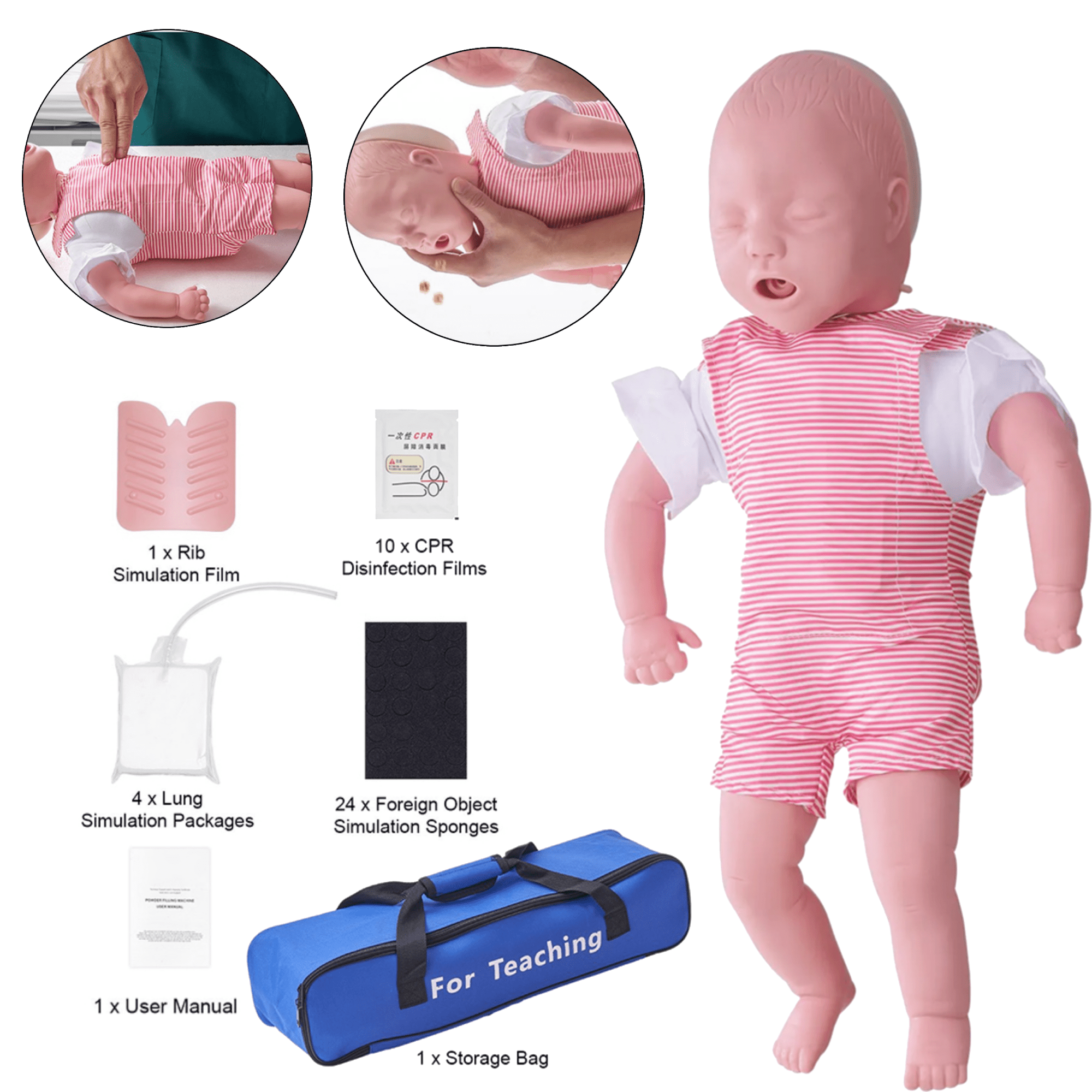 Vibeat Life-Size Infant CPR Training Manikin, CPR Training & Airway Management Simulation Model with Accessories, PVC Medical Training Model for First Aid Education