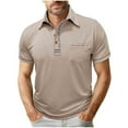 thumbnail image 3 of Afuyipoi Men’s Button-Front Short-Sleeve Polo Shirt with Pocket, Casual Turn-Down Collar Top Beige Size L, 3 of 8
