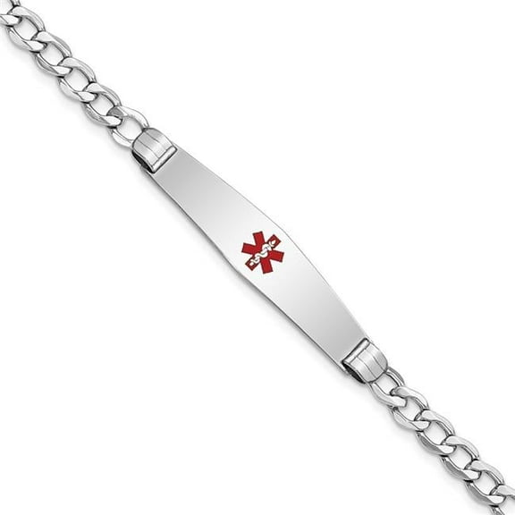 Primal Gold 14 Karat White Gold Semi-Solid Medical Soft Diamond Shape Red Enamel Curb ID Bracelet