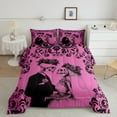 thumbnail image 2 of Gothic Skull Comforter Set Pink Black Goth Bedding Set Twin Women,Exotic Damask Skeleton Bed Comforter Set,Halloween Horror Quilt Set Wedding Anniversary Valentines Day, 2 of 6