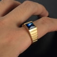 thumbnail image 3 of HIJONES Men's Stone Ring Stainless Steel Square Crystal Gemstone Simple Vintage Statement Rings Gold Light Blue Size 13, 3 of 4