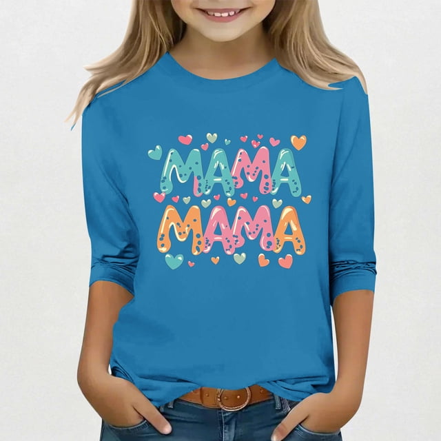 Robe Imprimée Fête des Mères pour Enfants Manches 3/4 / Col Rond Trois Quarts