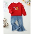 thumbnail image 2 of 3T Baby Girls Outfits 4T Girls Fall Winter Clothes Toddler Girls Ruffle Long Sleeve Cute Top Jeans Bell-bottomed Pants 2PCS Set Red, 2 of 9