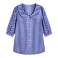 thumbnail image 4 of MORESEC Women Striped 3/4 Sleeve Button Down Blouse Collared Casual Loose Top for Summer Vacation Office Work Tee Shirts Travel Fashion Clothes, Dark Blue XL, 4 of 8