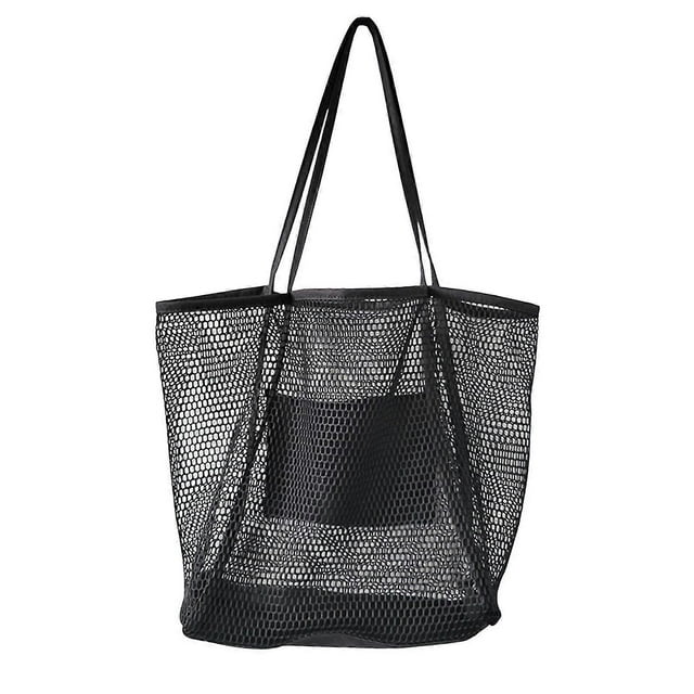 Women Beach Bag Mesh Large Capacity Foldable Hollow Sandproof Solid Swimming Grocery Toys Travel Tote Bag Vacation Use