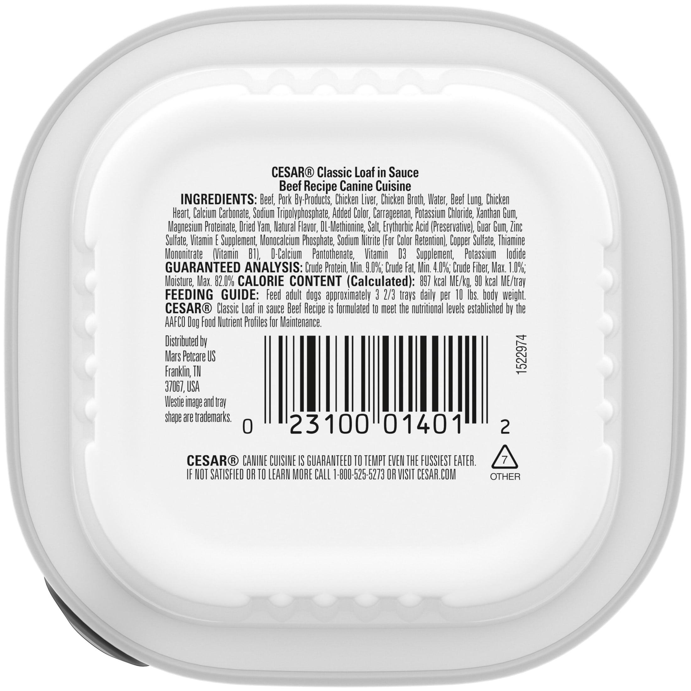 (4 pack) Cesar Classic Loaf In Sauce Beef Recipe Adult Wet Dog Food, 3.5 Oz Easy Peel Tray