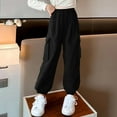 thumbnail image 4 of BRGZLK Girls Cargo Pants Fall Winter 2025 Girls Korean Style Fashionable Casual Pants Solid Color Loose Kids Long Pants Black 9-10 Years, 4 of 5