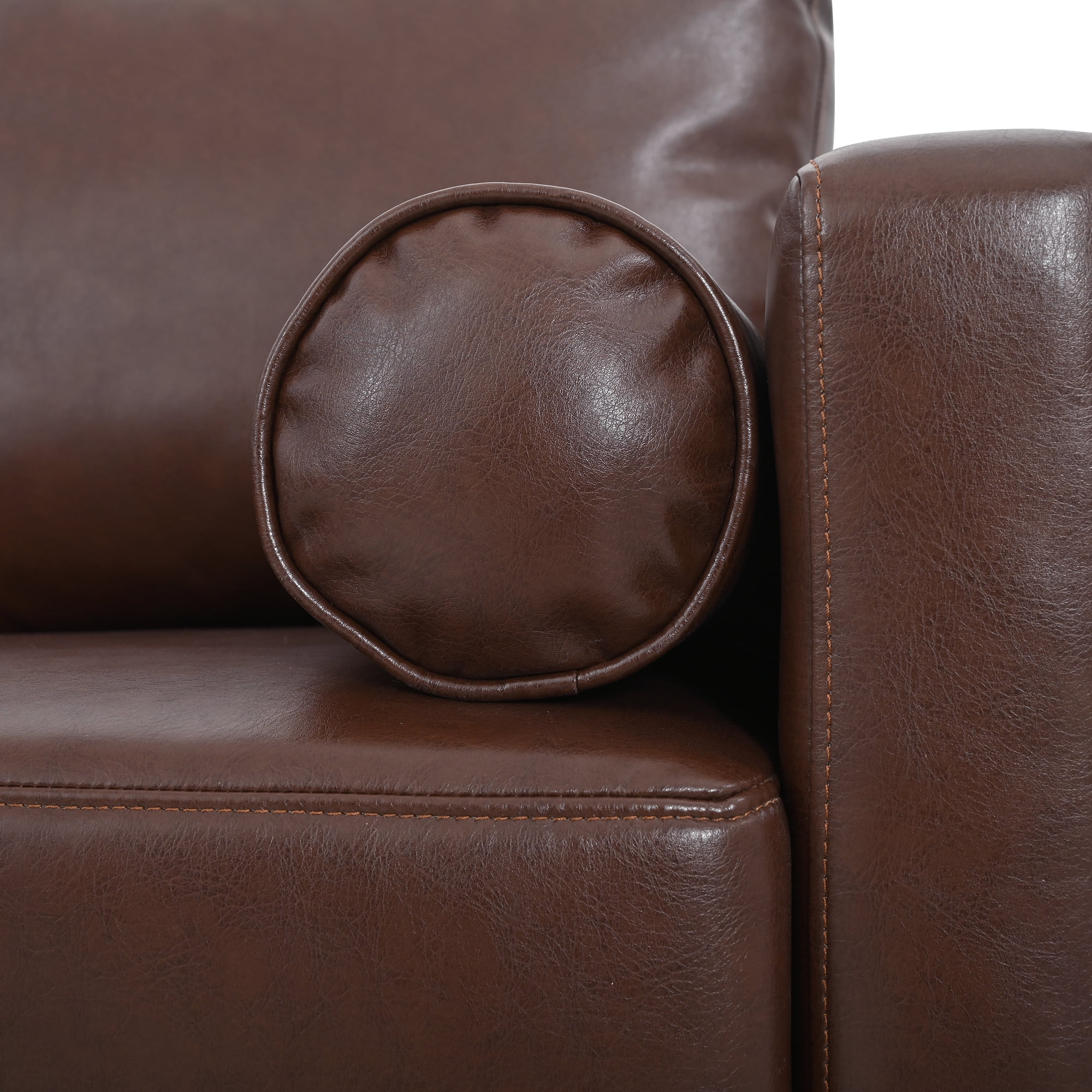 Kadyn 77" Sofa Couch, 3 Seat Comfy Couches for Living Room, Upholstered PU Sofa with Iron Wood Structure, Brown