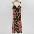 thumbnail image 5 of Pink Hibiscus Leopard Print Textile Sleeveless Suspender Dress Summer Fashion Casual Long Dress, 5 of 9