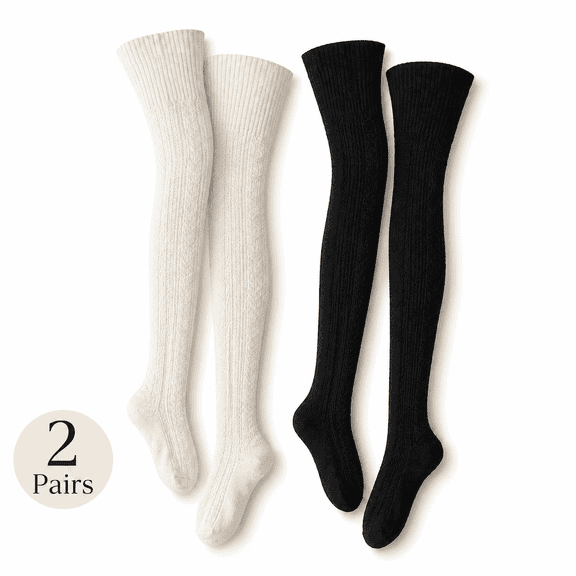 Women Thigh High Socks Extra Long Knitted Thigh High Boot Socks Winter Stockings 2 Pairs