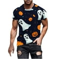 thumbnail image 2 of T-shirts for Men Halloween Ghost Pumpkin T-shirt Short Sleeved Printed Round Neck Blouses Dark Blue XL Mens Tops, 2 of 5