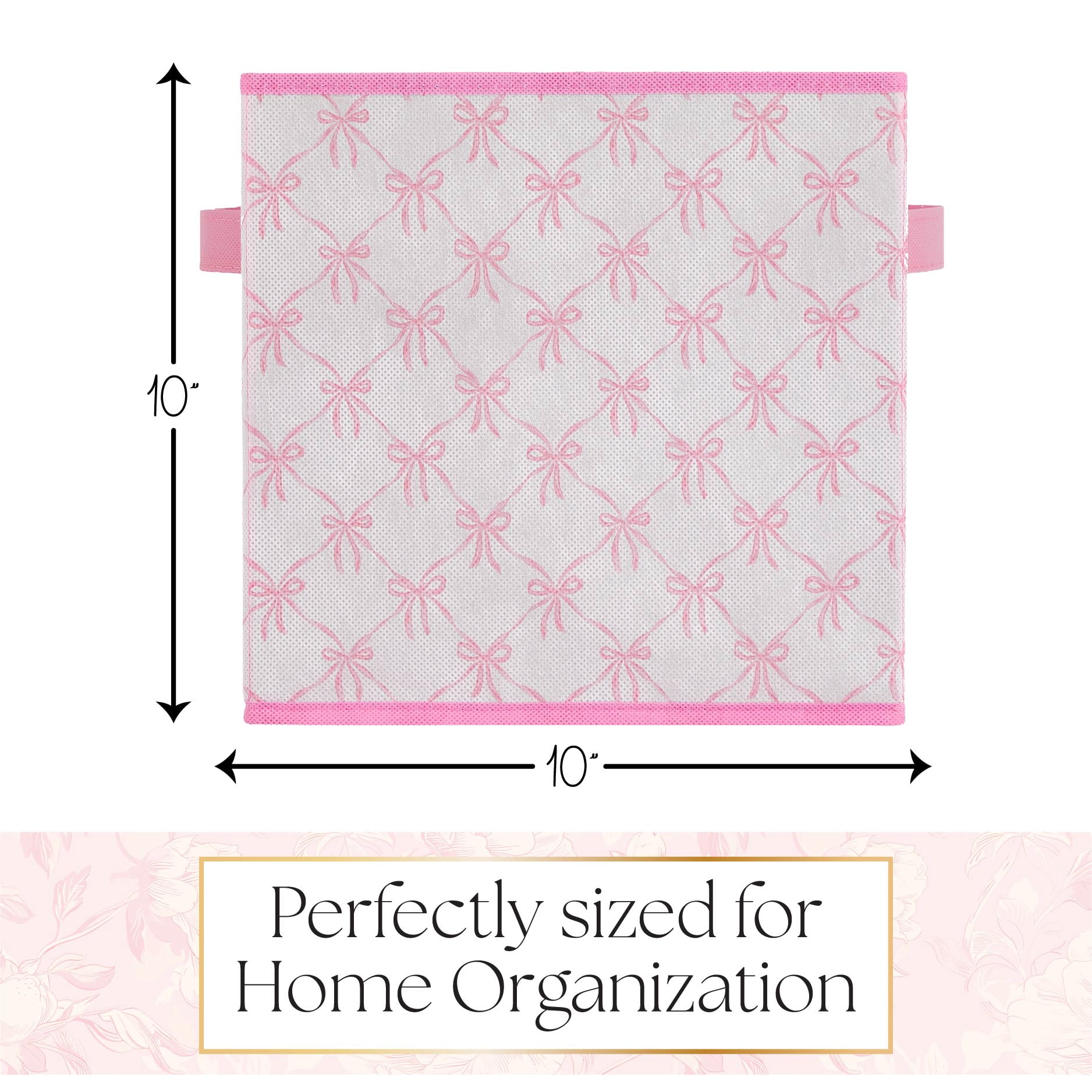 Urban Shop Petals and Pearls Collapsible Storage Cube, Ribbon Pink
