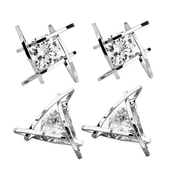 2 Pairs of Women Copper Earrings Square Zircon Ear Silver Color Earrings