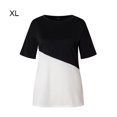thumbnail image 2 of Femmes T-shirt Couleur Bloc Chemise Courte Fille Manches Courtes Top Col Rond, Noir, XL, 2 of 6