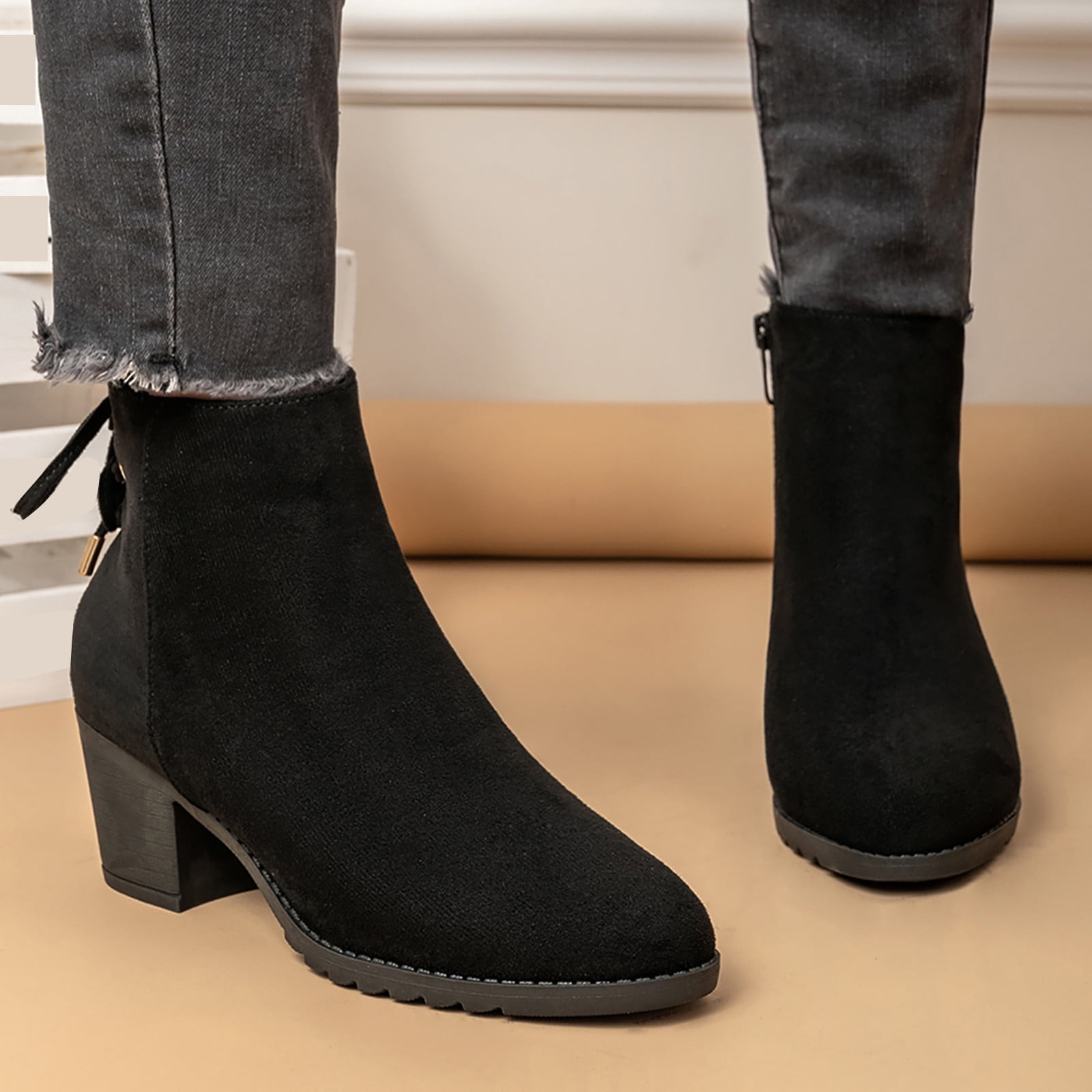 CBGELRT Black Boots for Women Fashion Strappy Side Zipper CBGELRT Black Boots for Women Fashion Strappy Side Zipper
