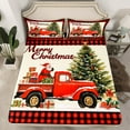 thumbnail image 2 of Manfei Cartoon Rustic Truck Twin Sheet Sets, Christmas Gifts Twin Fitted Sheet, Black Red Vintage Plaid Flat Sheet, Lightweight Room Decor, 3-Piece, 2 of 7