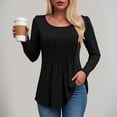 thumbnail image 2 of vigerkar Womens Long Length Sleeve Tops Casual Crew Neck T Shirt Pleated Loose Fit Blouses (Black, S), 2 of 7