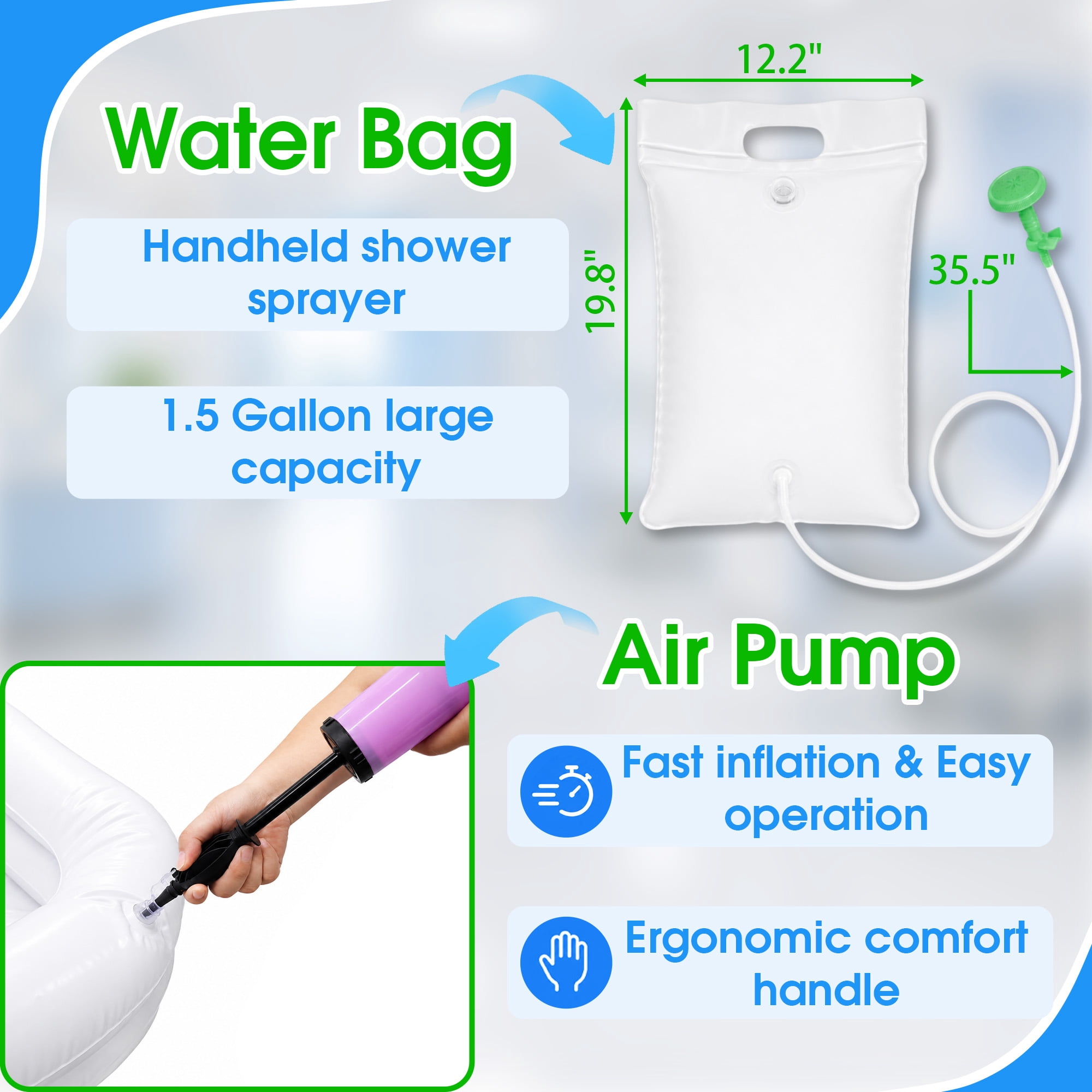 Inflatable Shampoo Basin, Bed Side Hair Washing Basin Kit with Water Bag, Air Pump & Drainage Tube, Portable Inflatable Hair Wash Tub for Elderly, Disabled, Pregnant Women