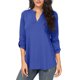 thumbnail image 3 of Qarigey Camisa de mujer con cuello en V Color sólido Top Verano Camisa V Casual Blusa suelta Prendas para la parte del cuerpo Azul METRO, 3 of 6