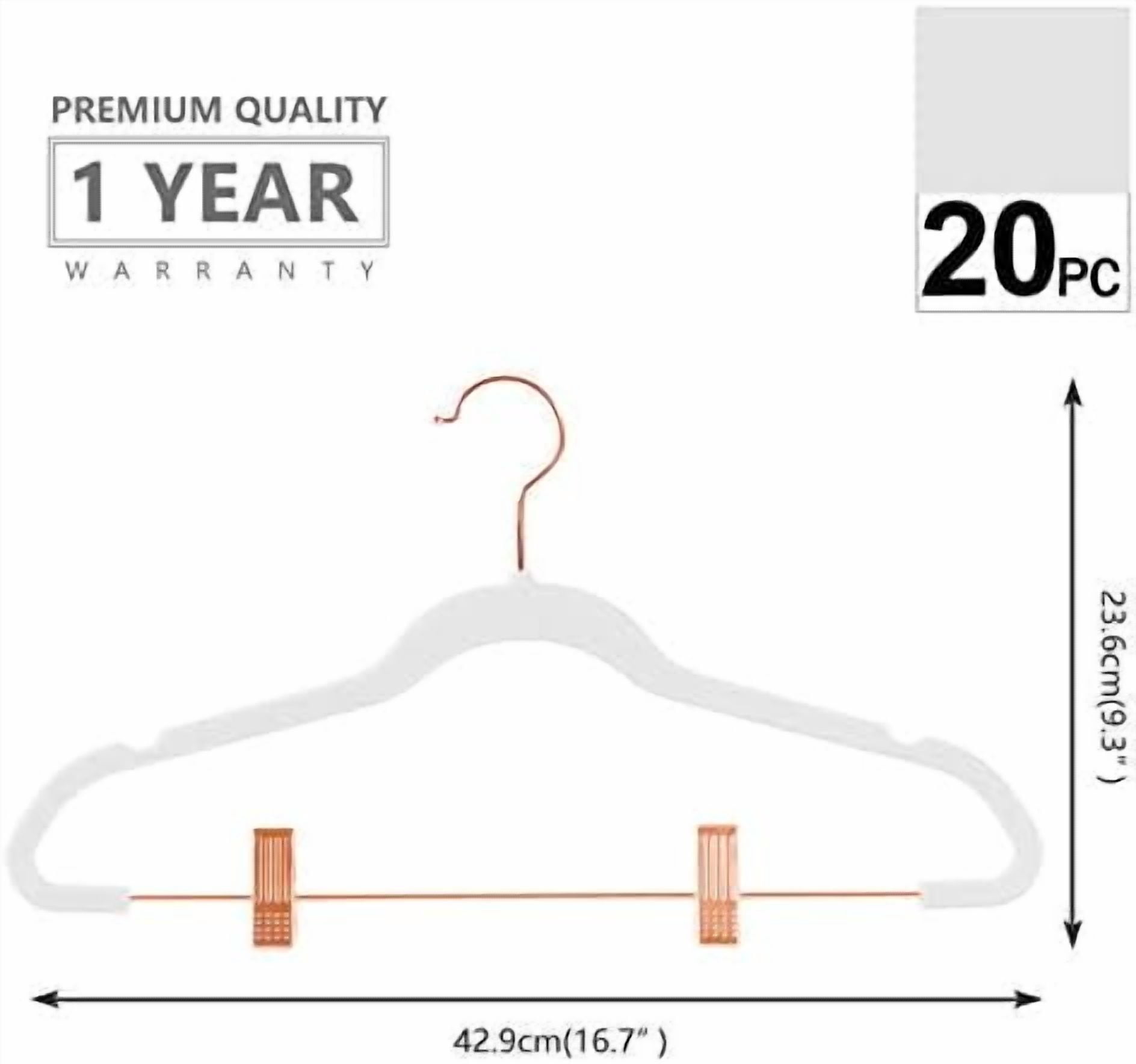 Premium Velvet Pants Hangers with Clips (Pack of 20) Slim Skirt Hangers- Non Slip Felt Outfit Dress Hangers White - Copper/Rose Gold Hooks,Space Saving Shirt Clothes Hangers