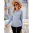 thumbnail image 5 of Female T Shirts Long Sleeve V Neck Basic Tee Casual Loose Fit Soft Fall Tops Outfits Light Blue XXL, 5 of 9