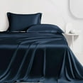 thumbnail image 4 of LINENWALAS Full Sheet Sets, Cooling Sheets, Rayon Derived from Bamboo, Deep Pocket Up to 16", Breathable & Soft Bed Sheets, Luxury Silky Bedding Sheets (Full, Navy Blue), 4 of 9