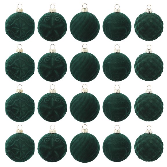 Velvet Christmas Ball Ornaments 25 Shatterproof Plastic Baubles, Classic Holiday Tree Decor Lightweight Durable for Christmas Parties Home Decoration Red 2.36 inch Green