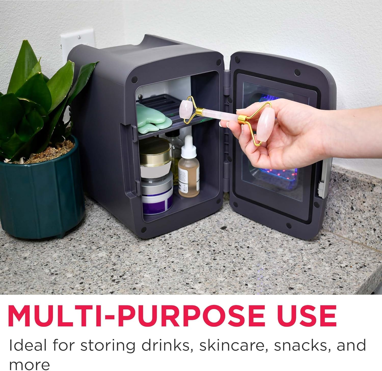 Beverage Refrigerator with LED Lights, Portable Cooler for Gaming, Skincare &