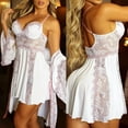 thumbnail image 2 of Nightgowns for Women Fashion V Neck Lace Satin Lace Chemise Mini Teddy Plus Size Womens Clothing,White,M, 2 of 9