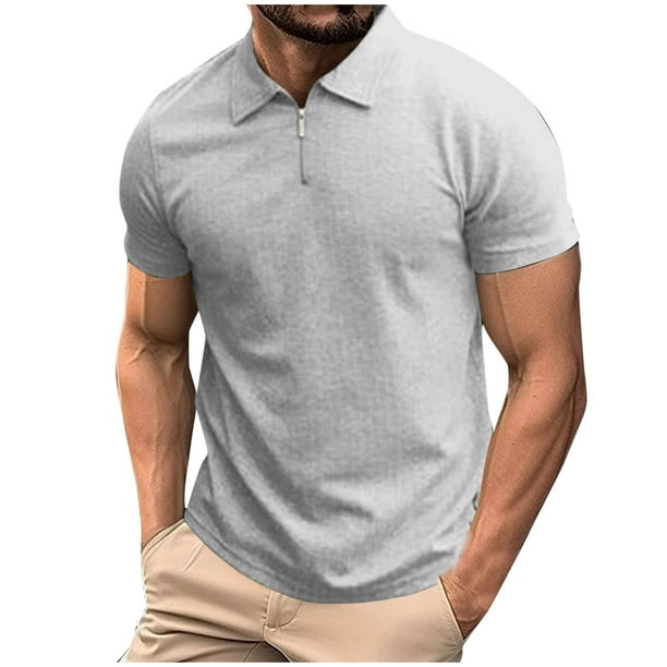 Camisetas de Manga Larga para Hombres Casual Sólido Medio Cremallera Camiseta Solapa, Poliéster Ligero para Primavera Verano