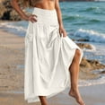 thumbnail image 2 of Feancey Casual Maxi Skirts for Women Tiered Flowy Beach Skirt Summer High Waisted A-Line Skirts Solid Color Loose Boho Vacation Skirt White M, 2 of 10