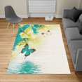 thumbnail image 2 of Floral Turkish Area Rug, Nature Theme Wild Flowers Monarch Flying Butterflies Lily on Lake Therapy Spa, Carpet for Living Room Decor with Distressed Look, 5.2' X 7.6', Dark Turquoise, by Ambesonne, 2 of 4