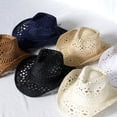 thumbnail image 3 of Sombrero de vaquero calado tejido a mano con flor de Malan, sombrero de paja, protector solar de verano para hombres y mujeres, sombrero de vaquero occidental., 3 of 6
