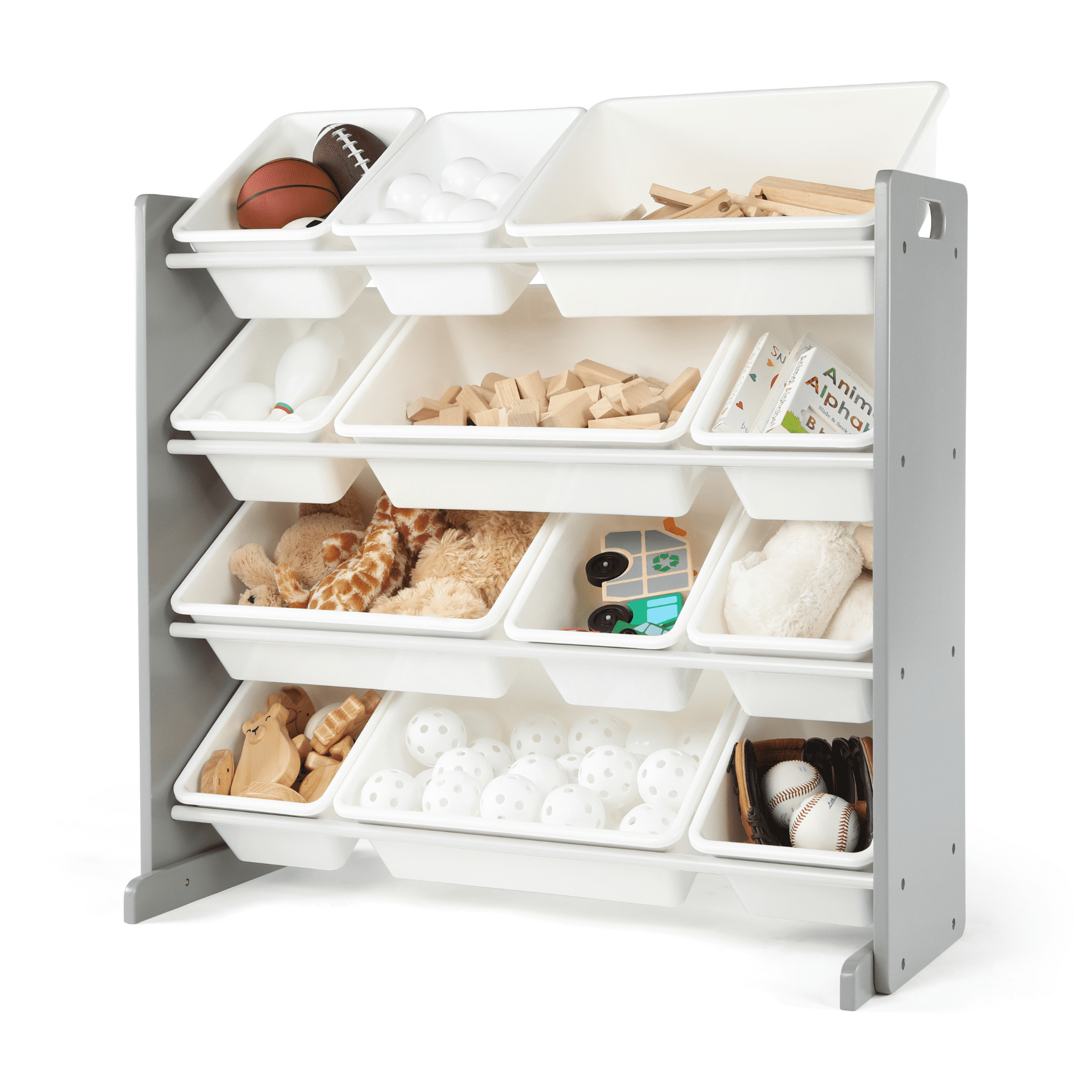 Humble Crew Kids Inspire Toy Storage Organizer with 12 Plastic Storage Bins, Grey/White