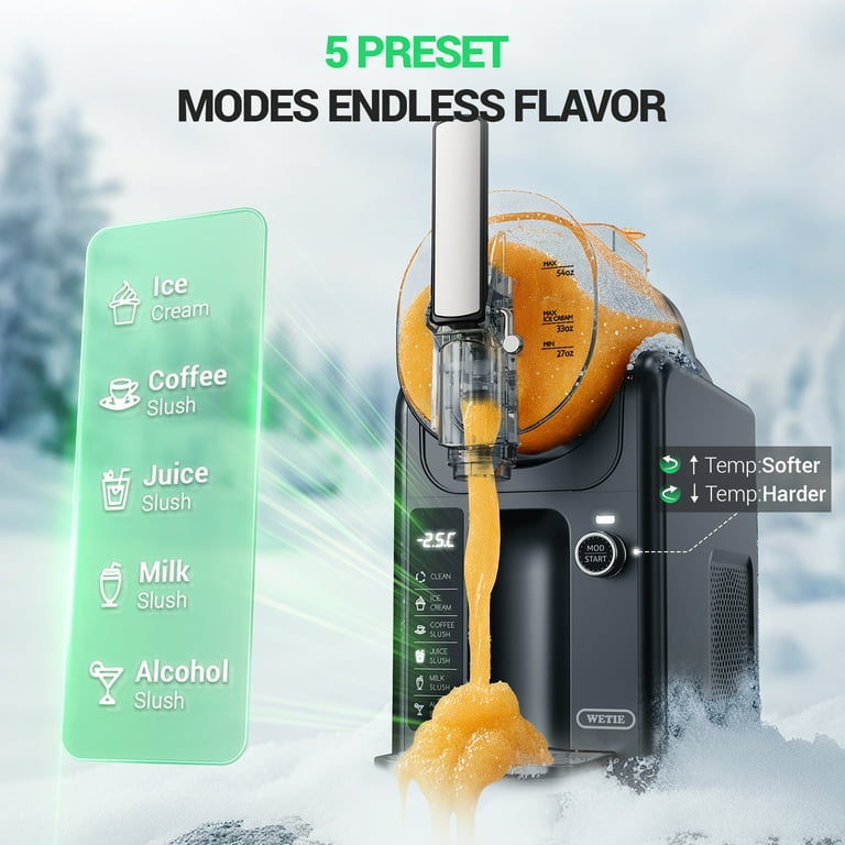 Slush-machine, 2,5 liter ijsmachine en slushie machine voor thuis, met led- display, 6 vooraf ingestelde programma's voor ijs, frappés, milkshakes, automatische reiniging