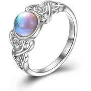Moonstone Ring Vintage Jewelry for Women Sterling Silver Celtic Wiccan Birthstone Rings Gifts for Girls Friend Size 7-8