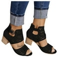 thumbnail image 5 of Anuirheih Womens Chunky High Heel Hollow Fish Mouth Sandals Back Zipper Comfort Cutout Open Toe Non-slip Sandals for Beach Dressy Party Dress(Black), 5 of 5