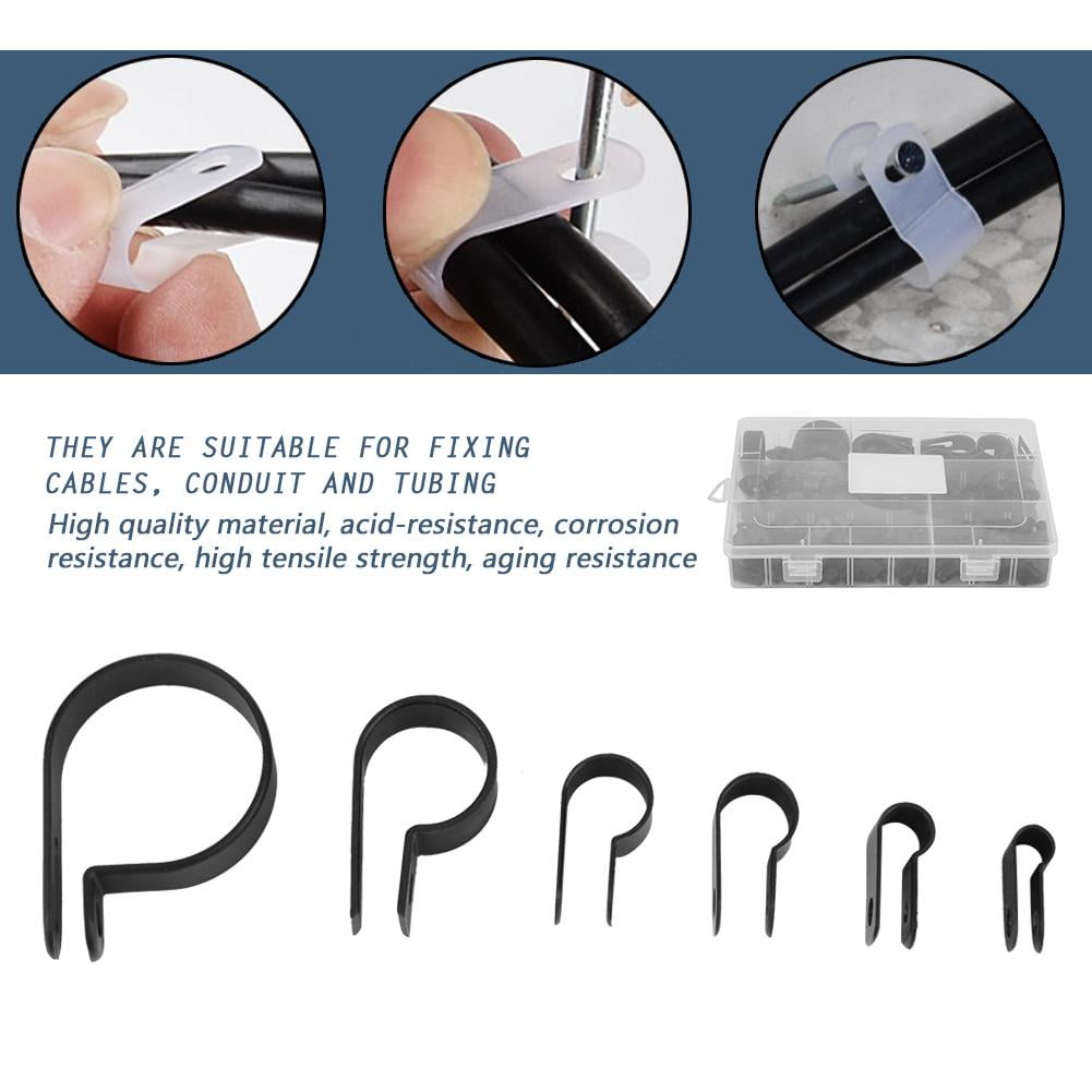 Mgaxyff 200pcs Nylon Plastic P Fasteners Clips Clamps Assorted Box for Cable Conduit Kit, P