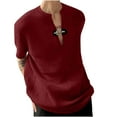 thumbnail image 2 of NoxwB Men's Vintage Renaissance Tunic Shirt Casual V-Neck Knit Top Short Sleeves Beach Dressy Casual Button Shirt Red XL, 2 of 6
