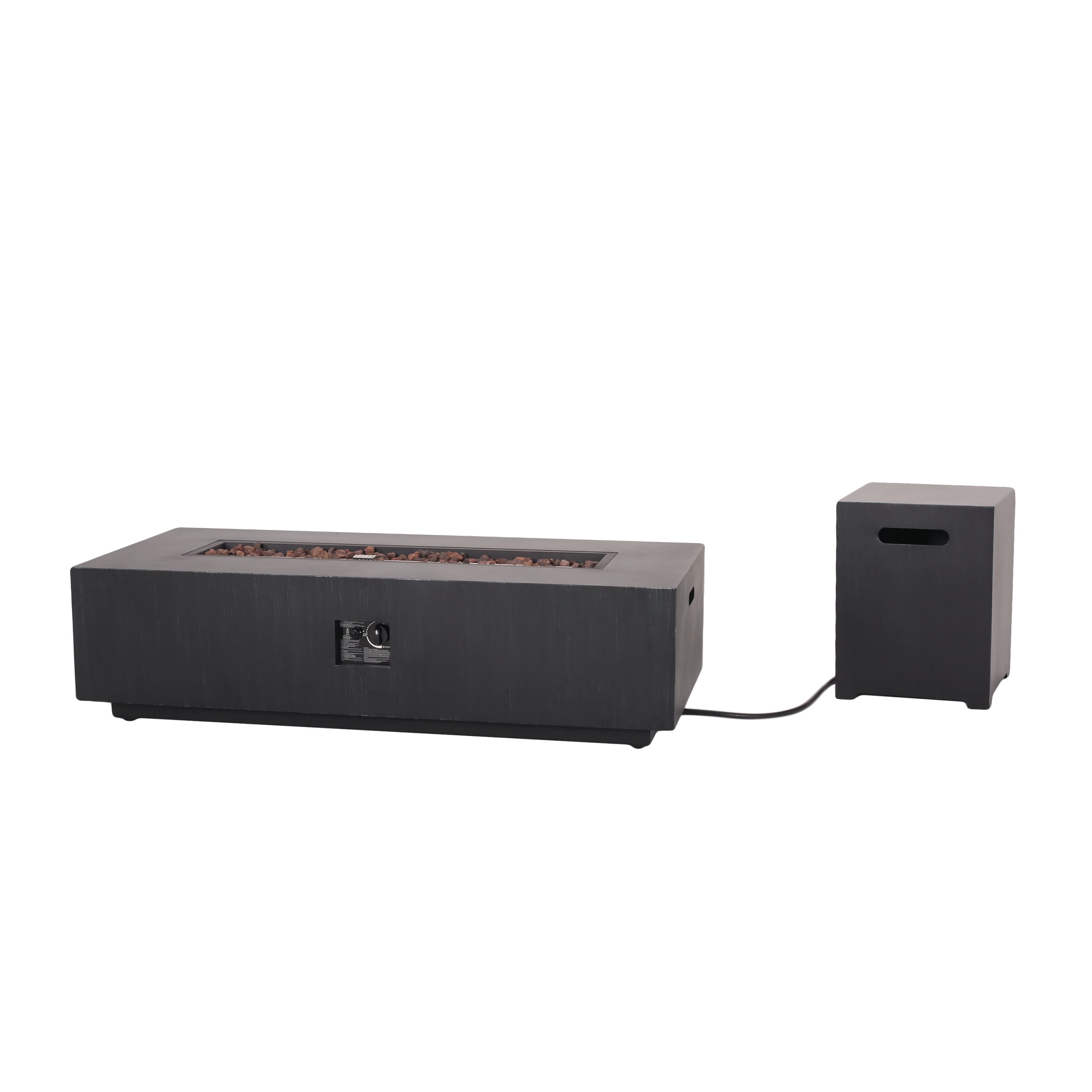 Reign Metal Outdoor 50,000 BTU Rectangular Fire Pit with Tank Holder, Brushed Black