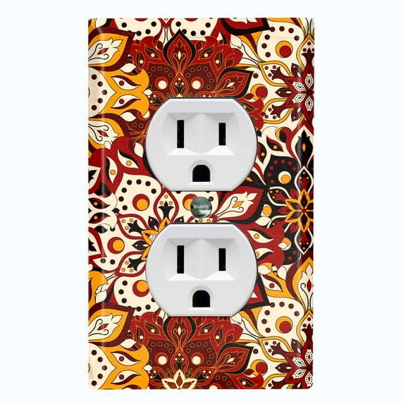 Metal Light Switch Plate Cover Colorful Black Red Mandala Flower Tile Pattern MDL027