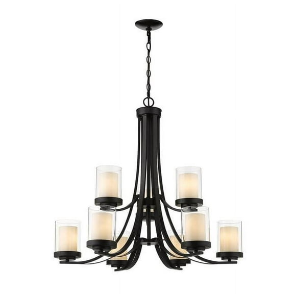 Z-Lite Willow 9 Light Glass Shade Steel Chandelier in Matte Black