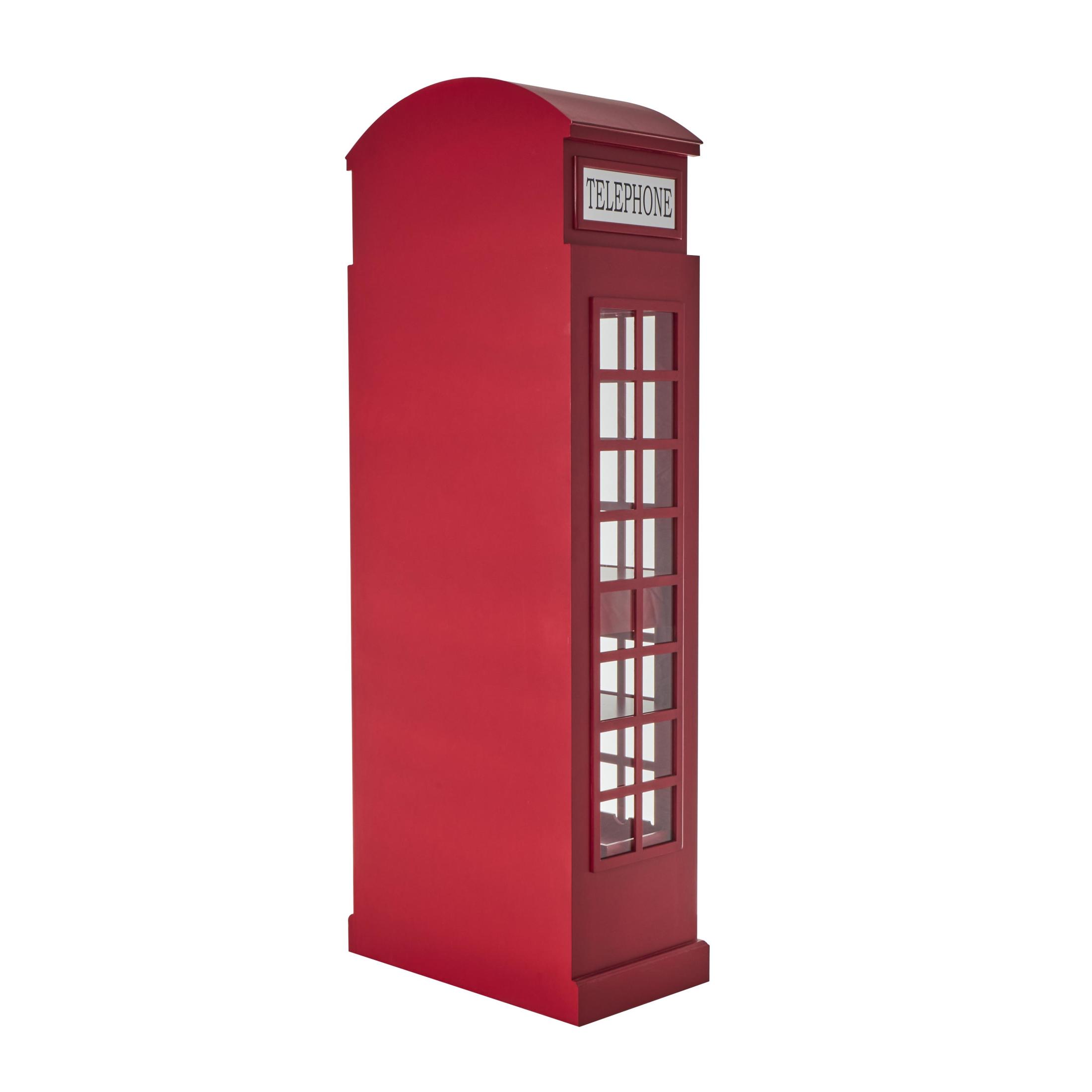 DecMode 26" x 74" Red Wooden 2 Shelf and 6 Bottle Vintage London Booth Telephone Standing Wine Rack, 1-Piece