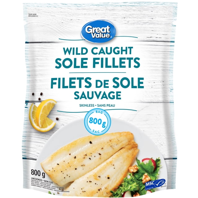 Great Value Wild Caught Sole Fillets, 800 g